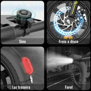 Bicicleta Elétrica Honeywhale B20 freio, luz traseira e farol