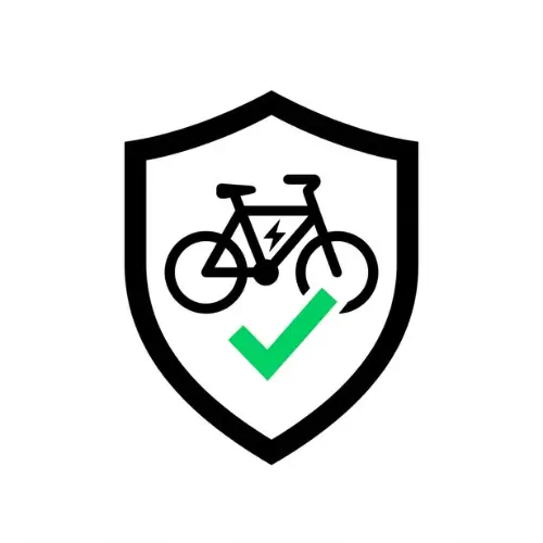 um escudo com uma bicicleta dentro e um icone