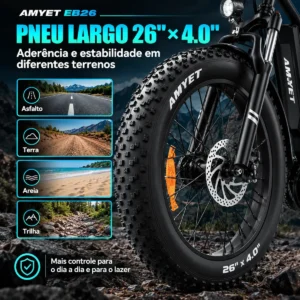 Roda e pneu da Bicicleta Elétrica Marca Amyet Modelo EB 26